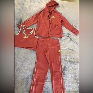 3 piece light pink adidas sports set